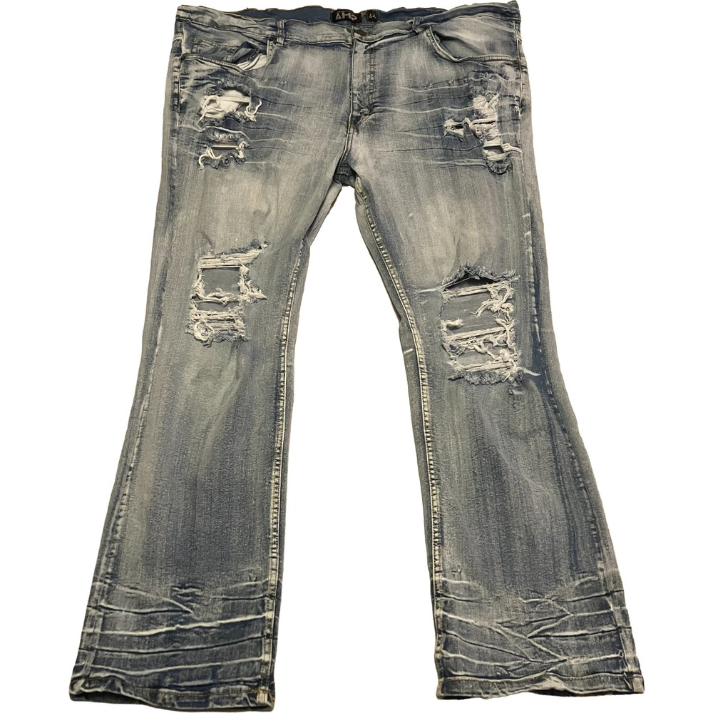 Another Hype Piece AHP Mens Distressed Moto Jeans Blue Light Wash Size 44x33